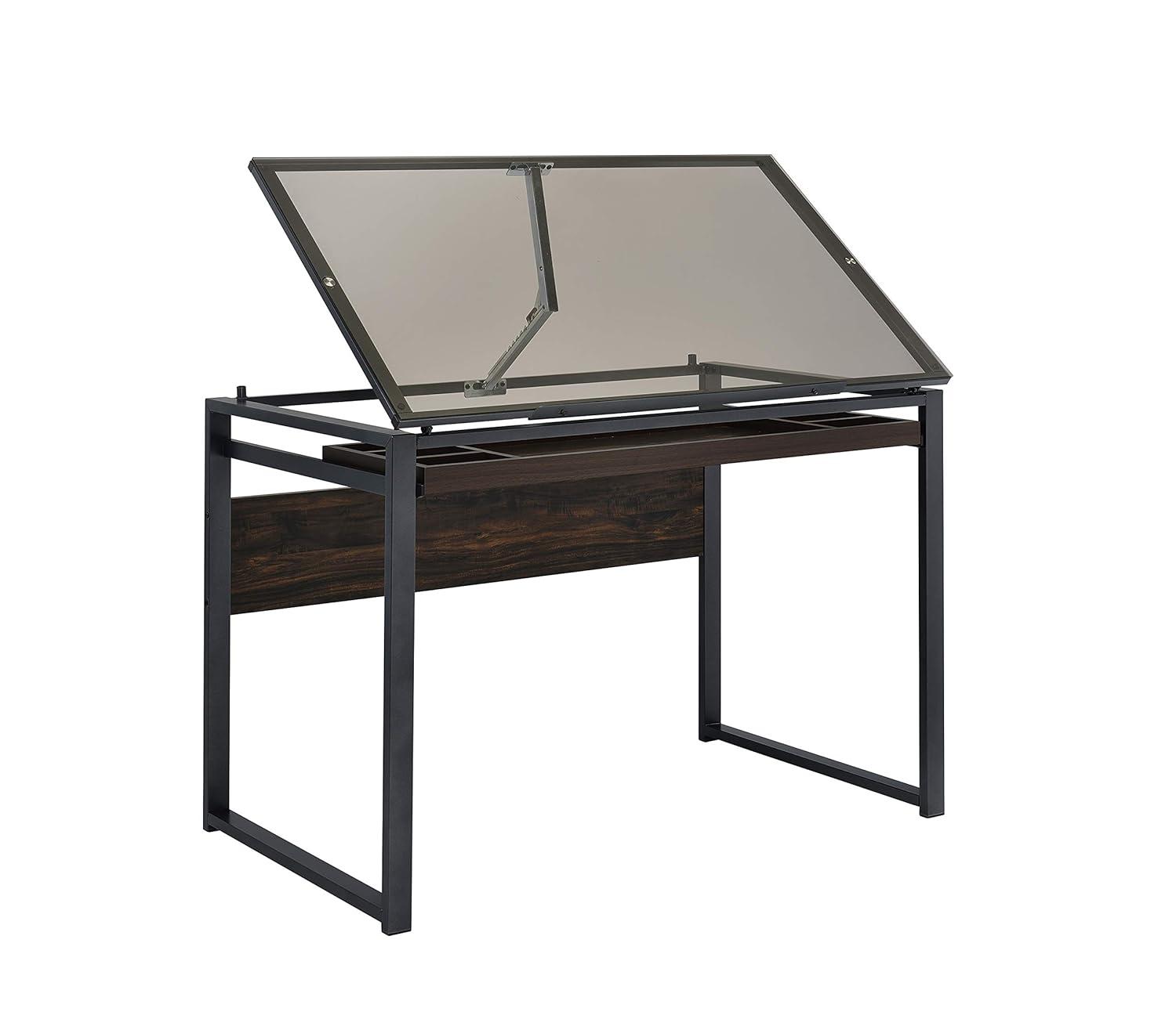 Pantano Glass Top Drafting Desk with Organizer Drawer Gunmetal - Coaster