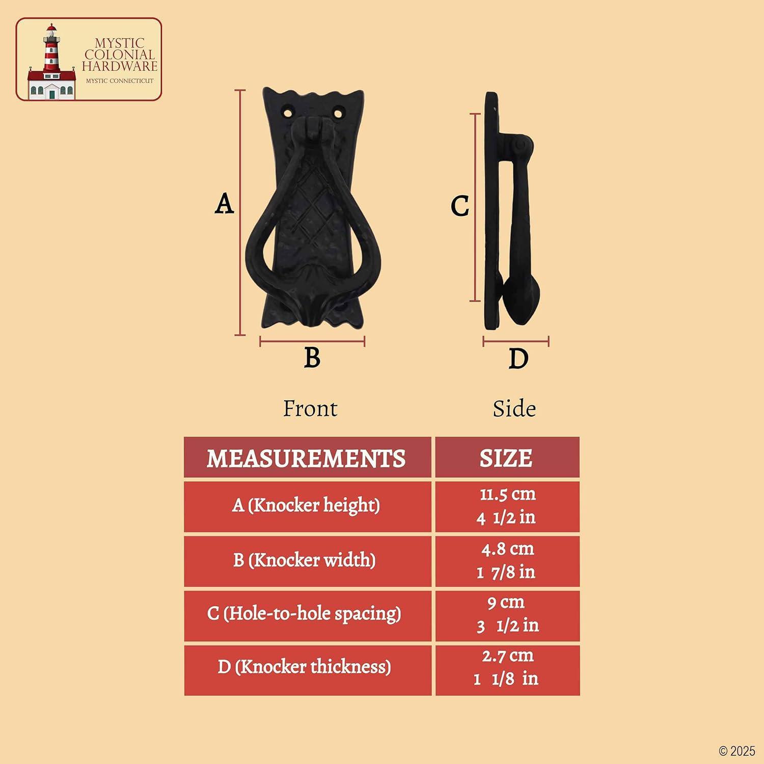 Mystic Colonial Hardware Bedroom Door Knocker Antique Black Ironmongery - True Solid CAST Iron - 4.7 inches