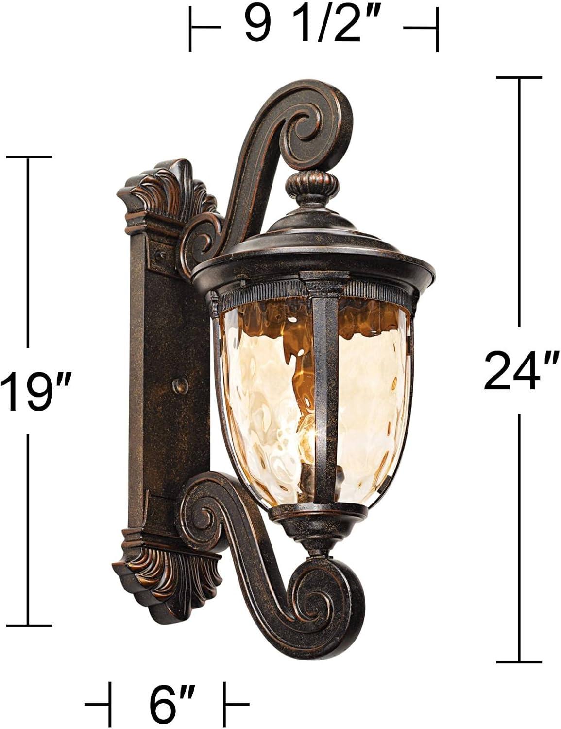 Bellagio Traditional Bronze Outdoor Wall Light with Champagne Hammered Glass