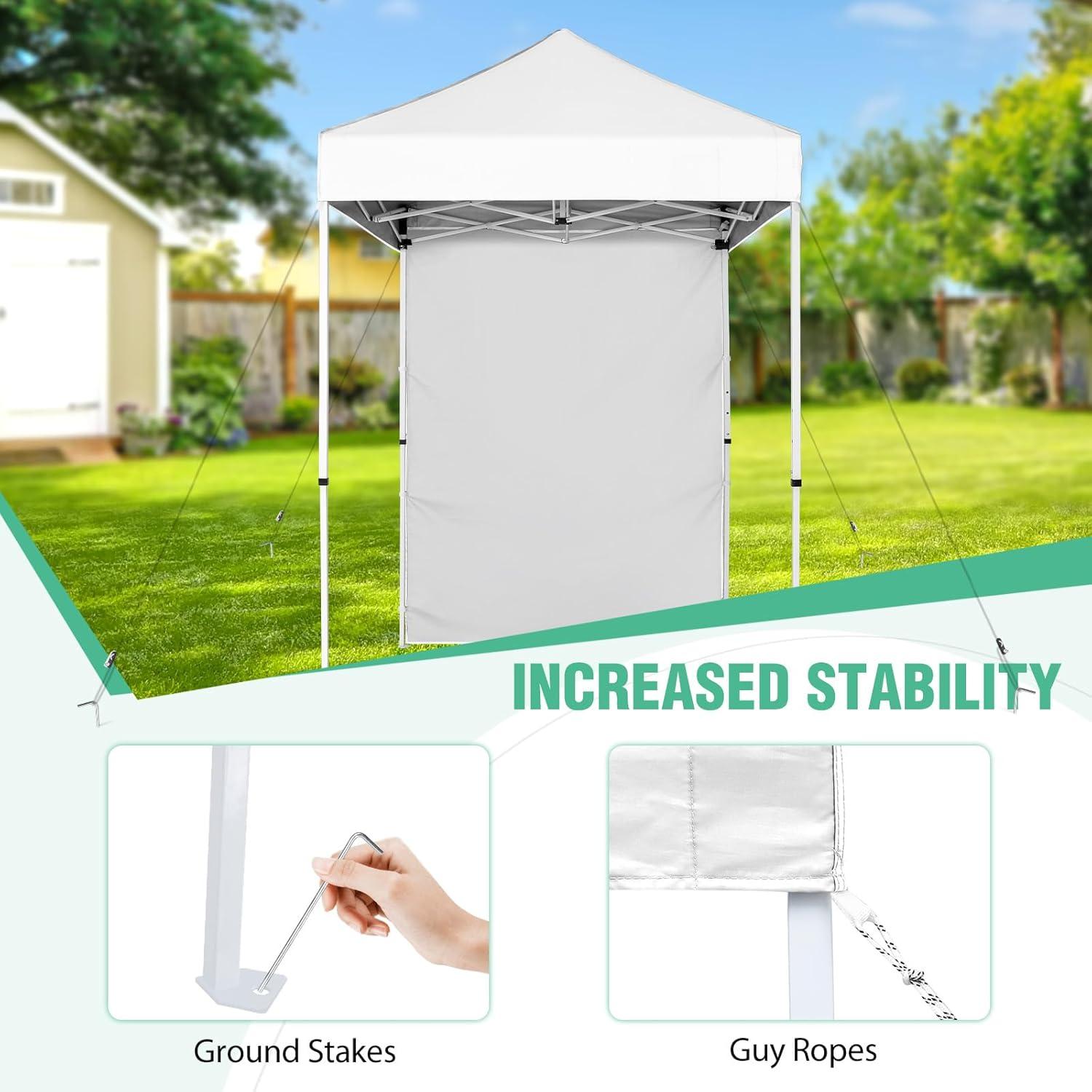 INTER HUT 5 Ft. W x 5 Ft. D Outdoor Pop Up Steel Canopy Portable Tent with 1 Sidewall