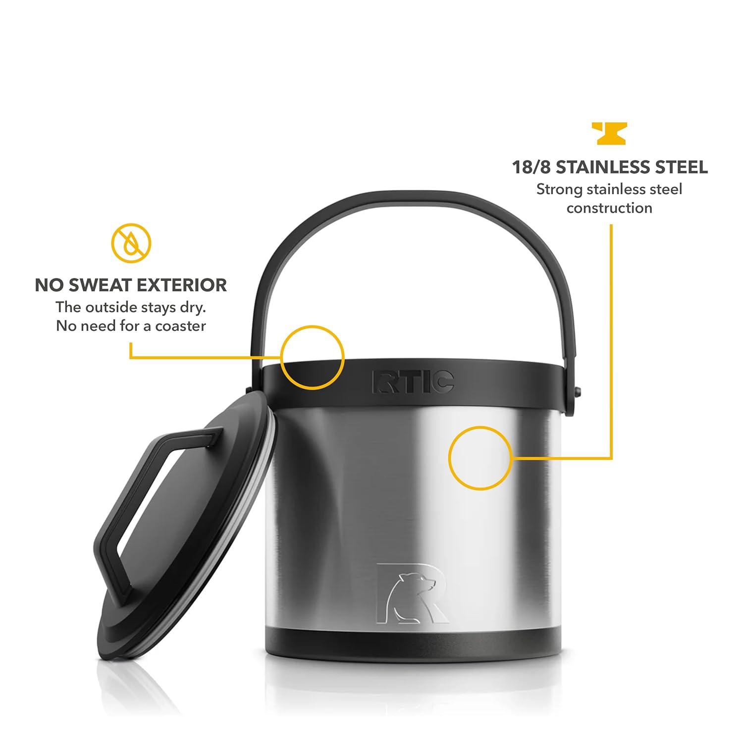 RTIC Insulated Ice Bucket with Lid, Stainless Steel, Holds 3L of Ice Cold up to 24 Hours, Sweat-Free