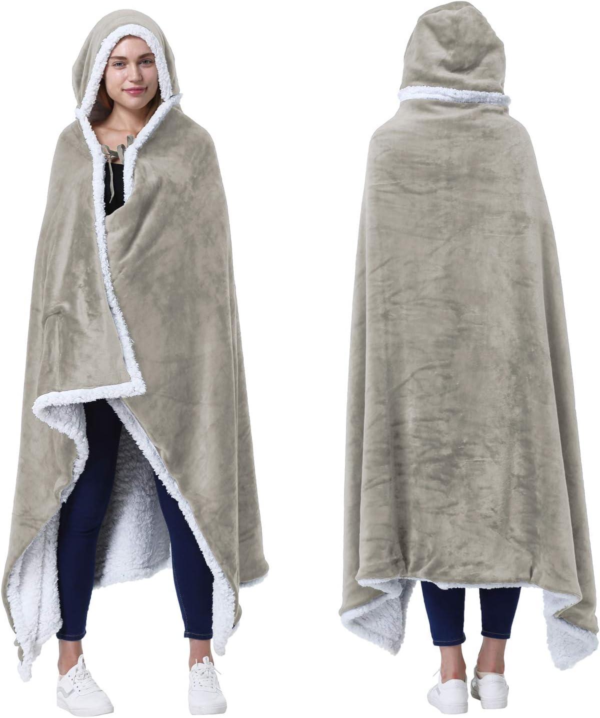 Catalonia Catalonia Sherpa Fleece Throw Cape, Wearable Blanket Wrap with Hand Pockets, Soft Lightweight Cozy