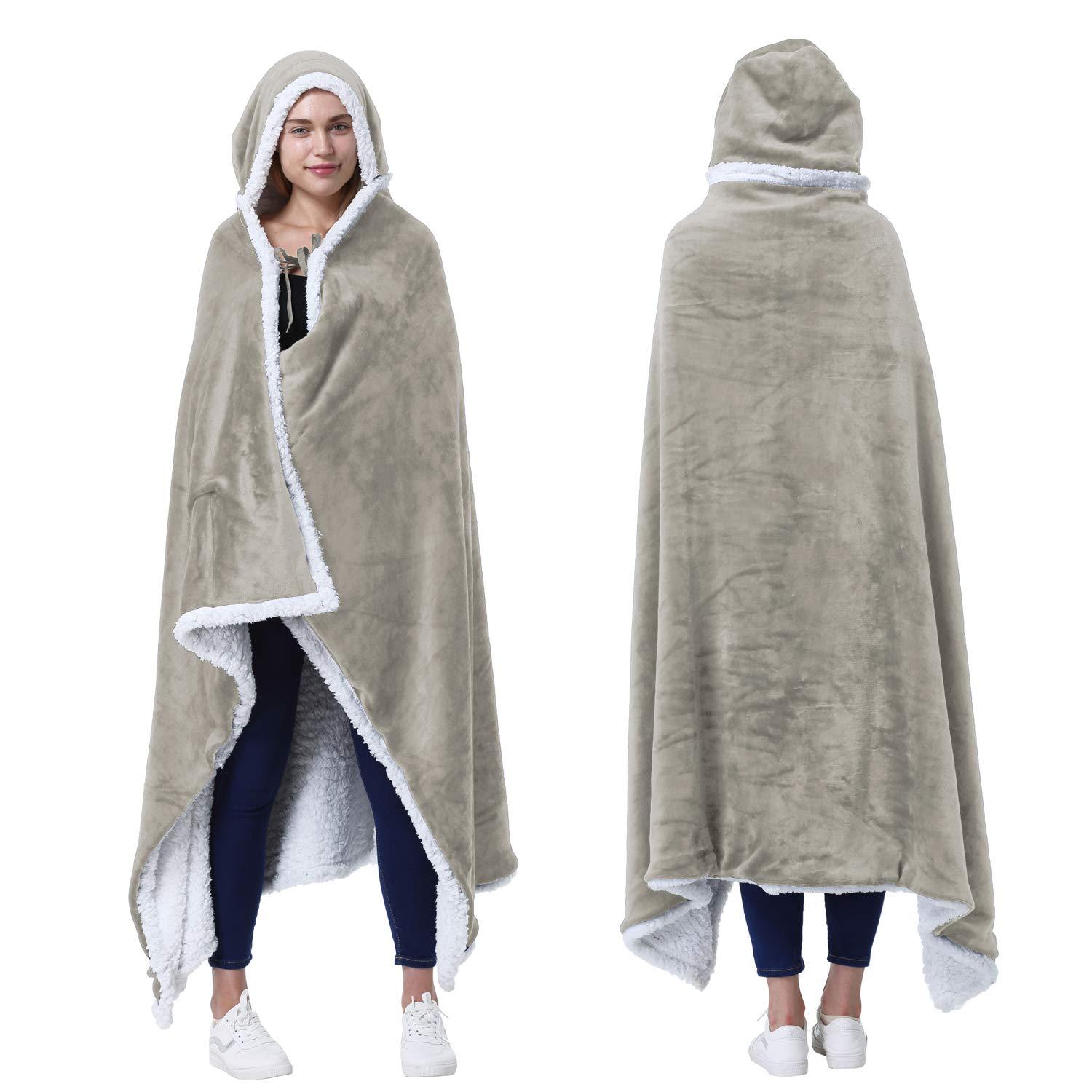 Catalonia Catalonia Sherpa Fleece Throw Cape, Wearable Blanket Wrap with Hand Pockets, Soft Lightweight Cozy