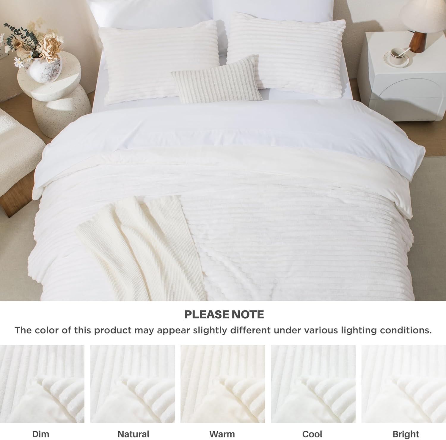 White Faux Fur Queen Comforter Set with Pillowcases