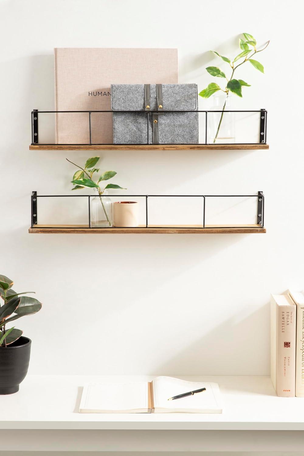 24" x 4" 2pc Decorative Wall Shelf Set Brown/Black - Uniek: Kate & Laurel No Assembly, Wood & Metal