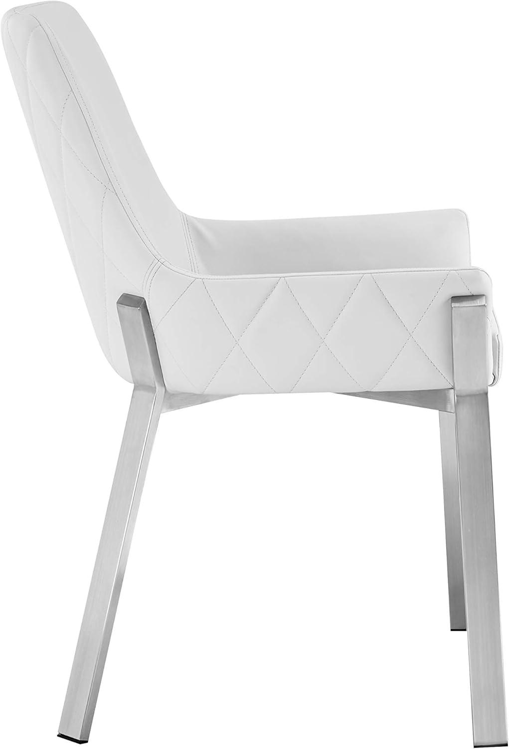 White Faux Leather Upholstered Dining Chair with Silver Metal Legs