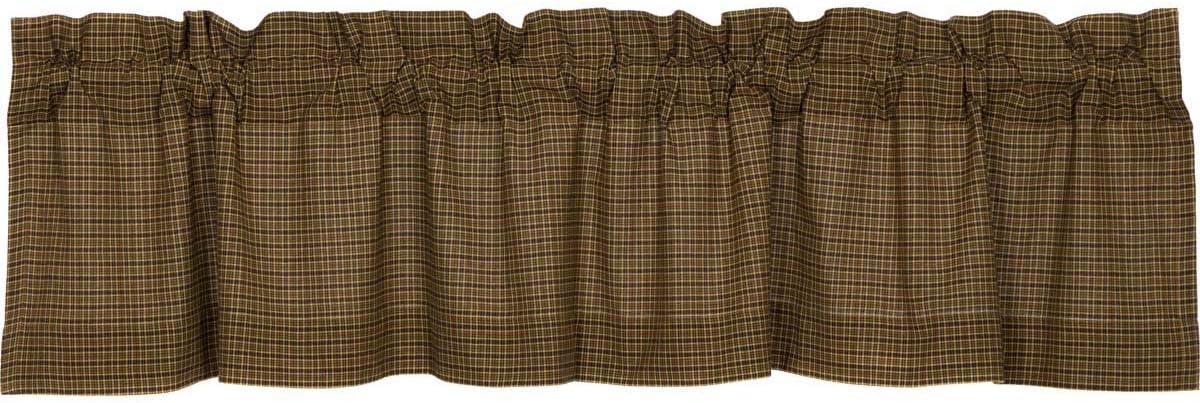 VHC Brands Tea Cabin Rustic 16"x72" Green Plaid Valance Rod Pocket Cotton Kitchen Window Curtains