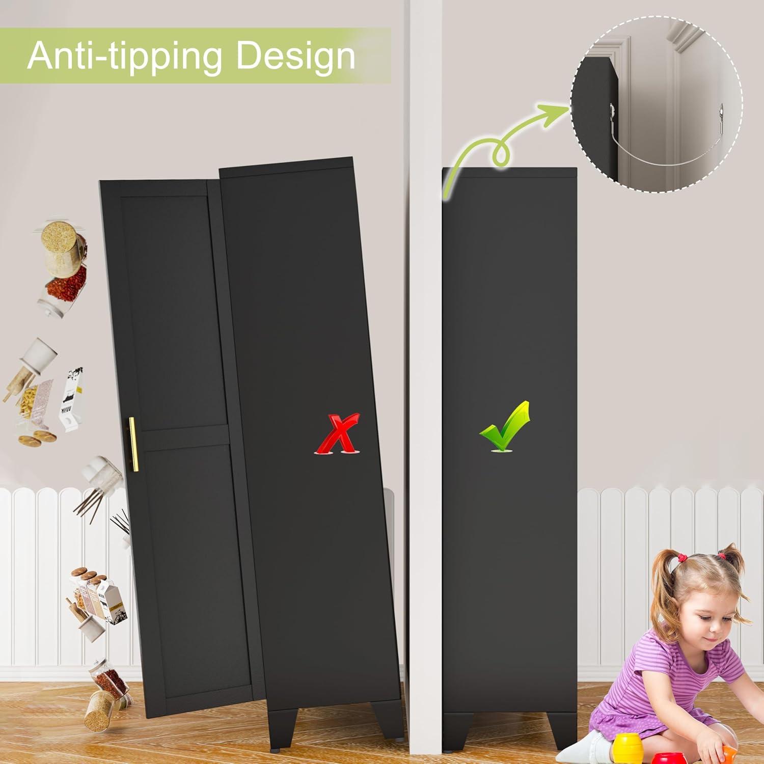 Kitchen Pantry Storage Cabinet, Freestanding Storage Cabinet with 4 Adjustable Shelves