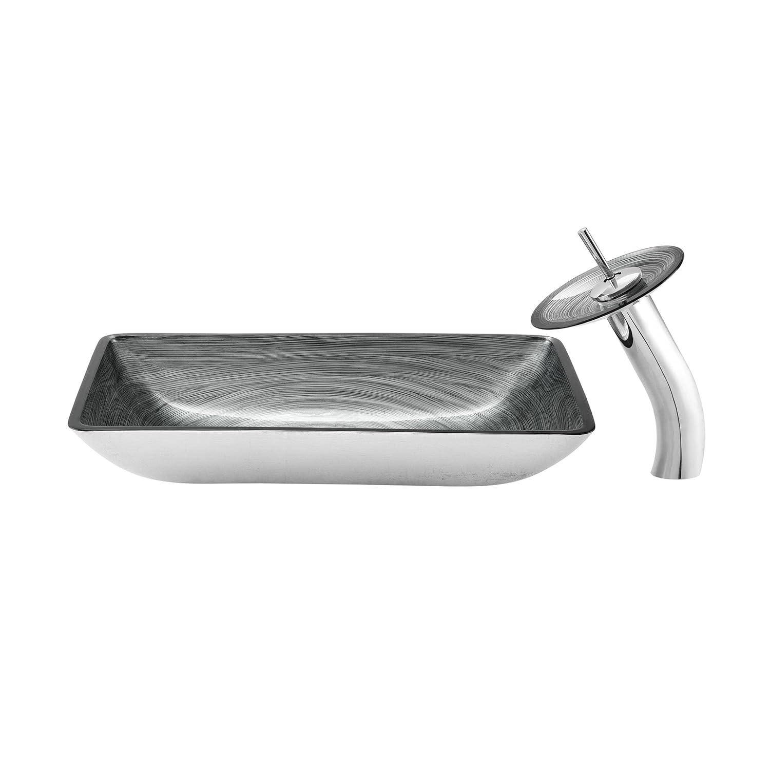 Cascade Rectangular Glass Vessel Sink with Faucet