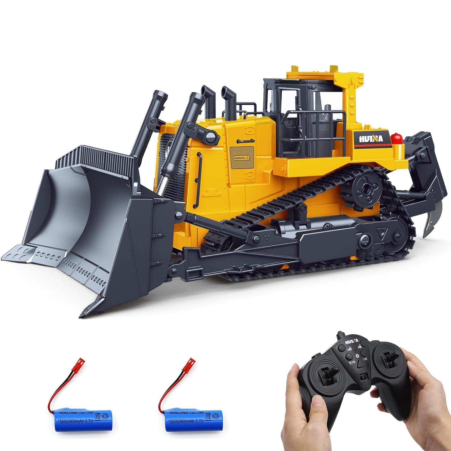 Fisca 1/16 Remote Control Bulldozer Toys for Kids, Children RC Dozer Front Loader Tractor Construction Vehicles
