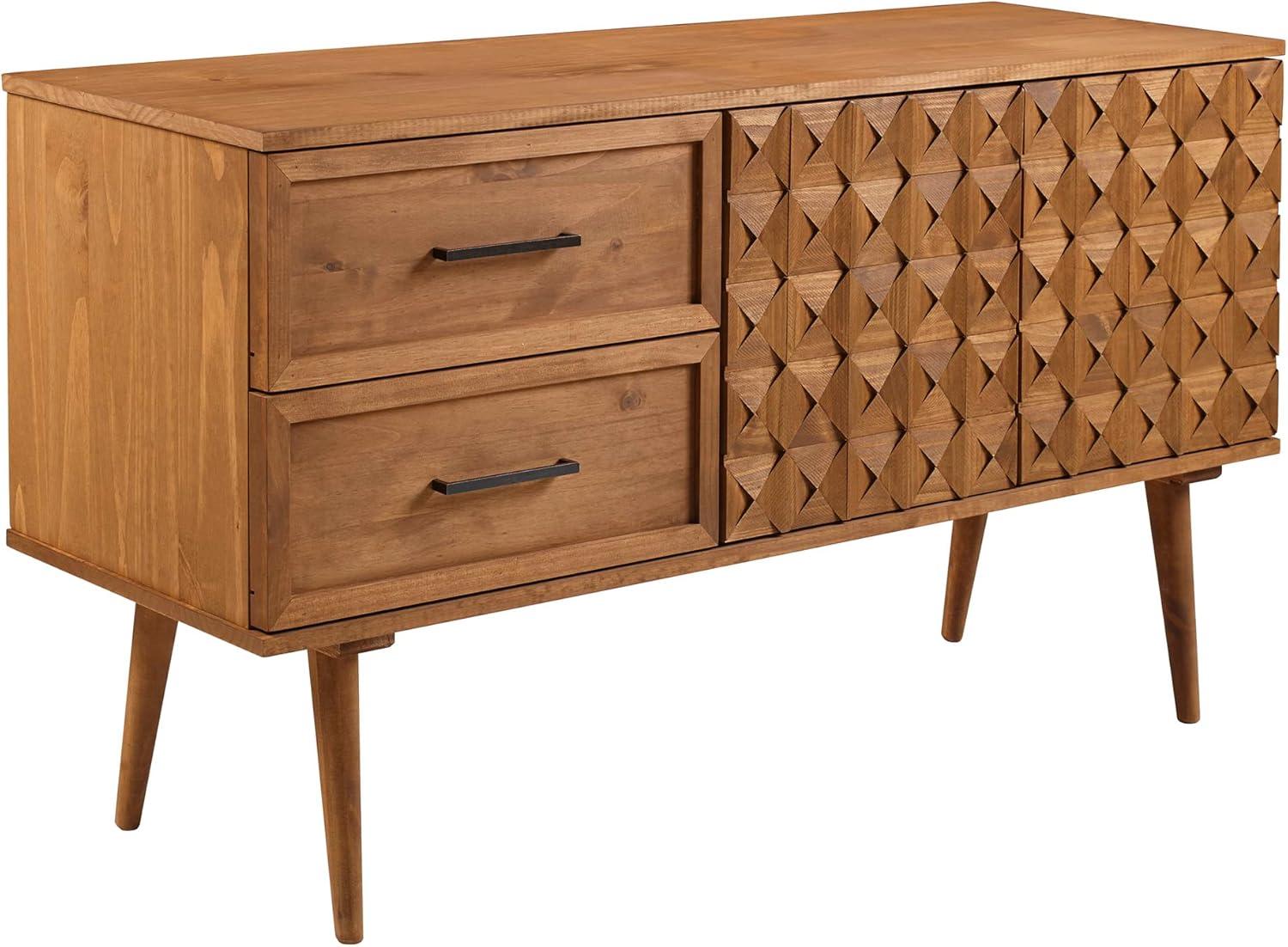 Caramel Solid Wood 2-Door Sideboard with Prism Detail