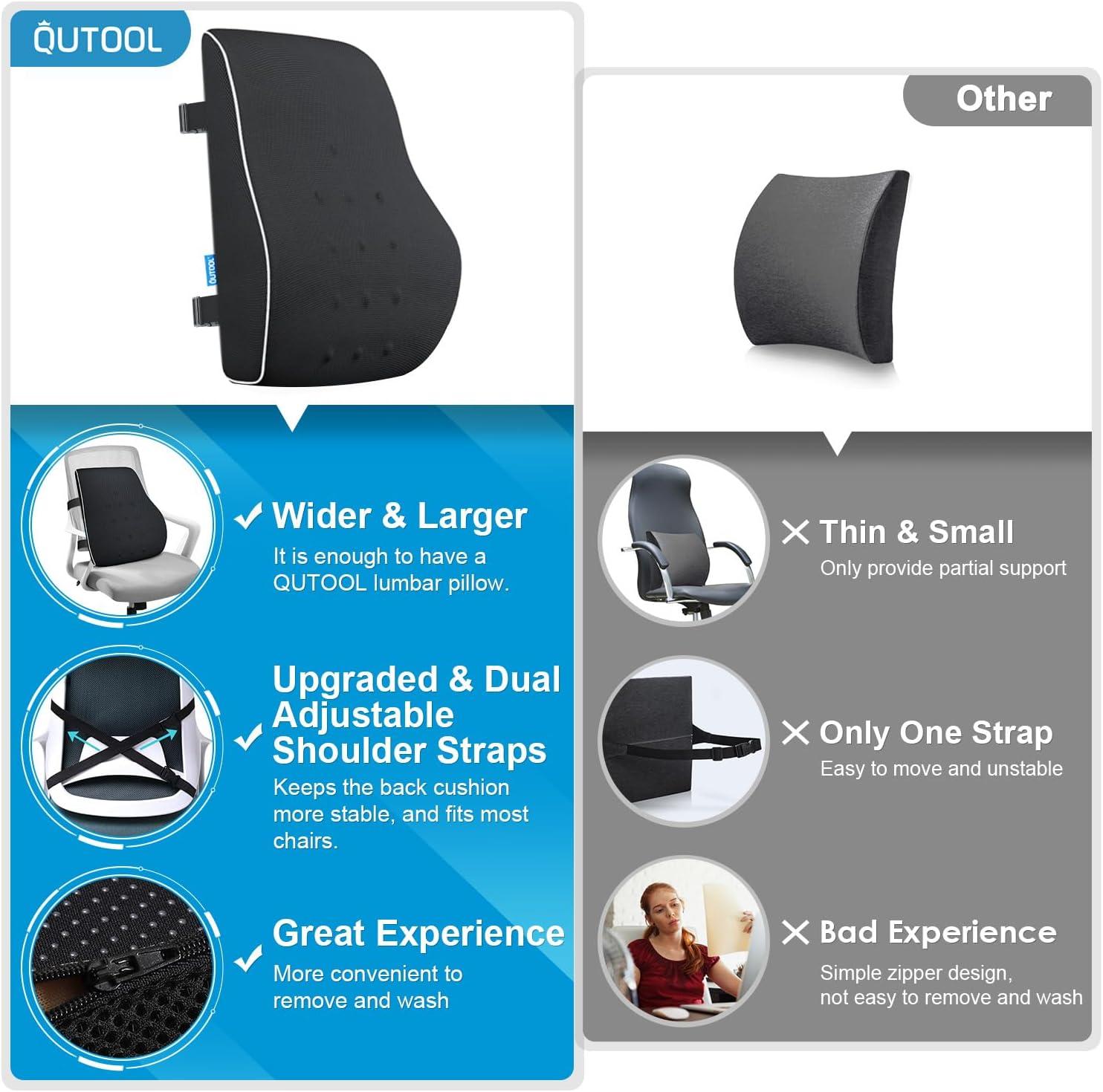 NATIONAL WINDOW Lumbar Support Pillow For Office Chair, Back Support Pillow For Car, Computer, Gaming Chair, Memory Foam Cushion, Relieve Back Pain, Improve Posture, Mesh Cover, Double Adjustable Straps