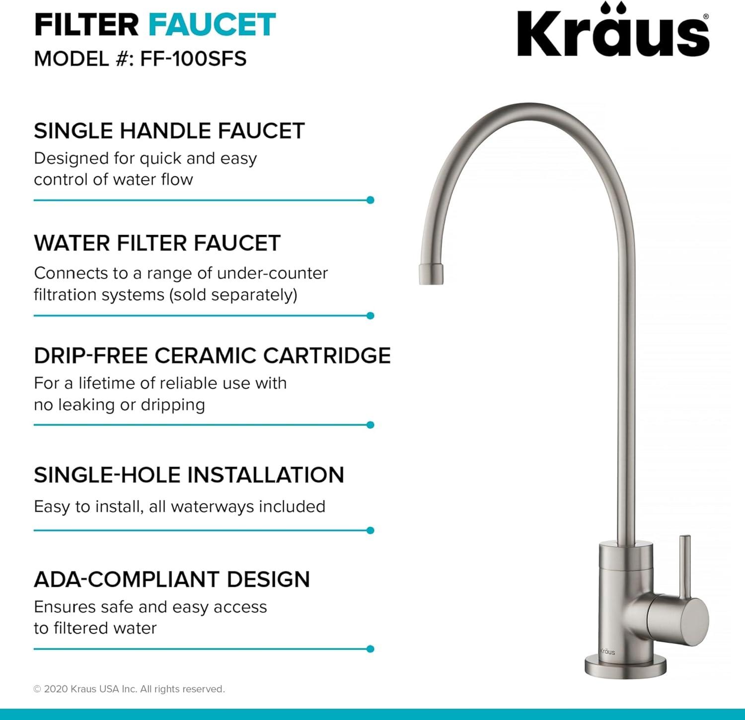 KRAUS Oletto Pull-Down Kitchen Faucet and Purita Water Filter Faucet Combo