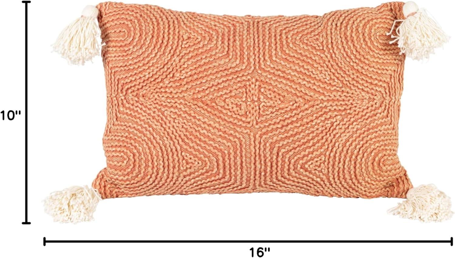 Terracotta Cotton Lumbar Pillow with Embroidery and Tassels