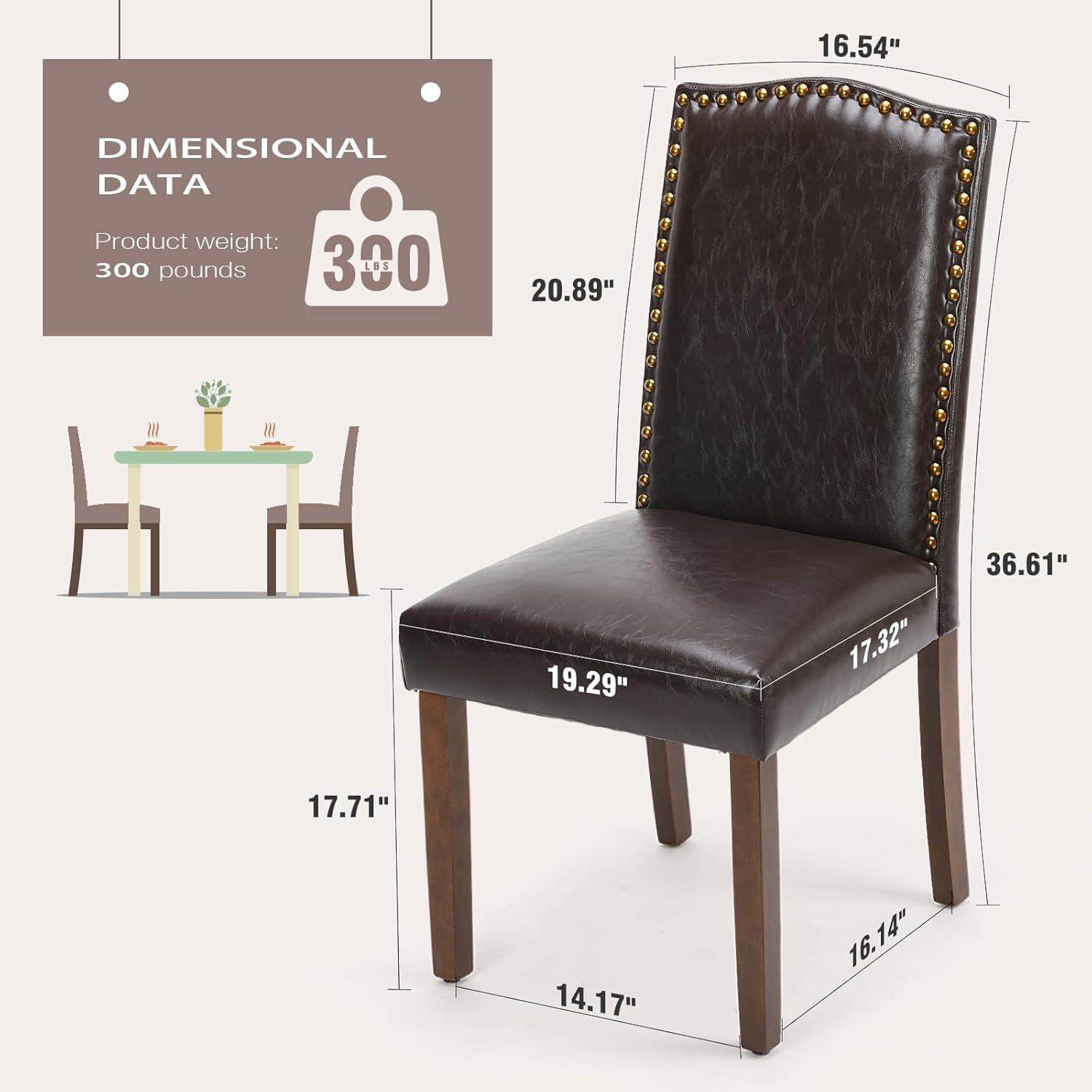 DUMOS Upholstered Dining Chairs Set of 6, Modern Leather Dining Room Chair with Nailhead Trim and Wood Legs, Mid-Century Accent for Living Room, Kitchen, Dark Brown