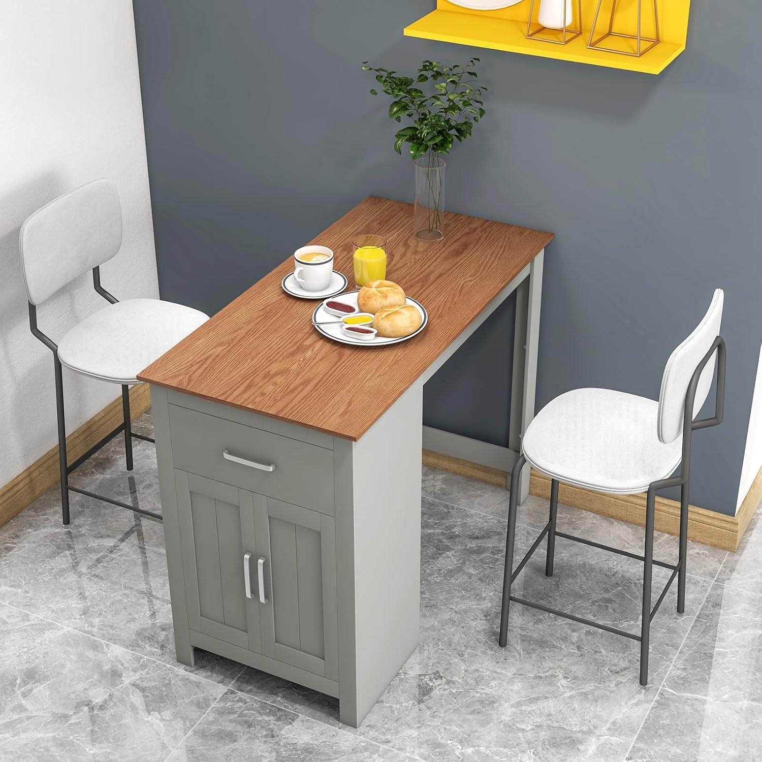 Costway Bar Table 35.5'' Counter Height Dining Table with Storage Cabinet & Drawer Black/Grey