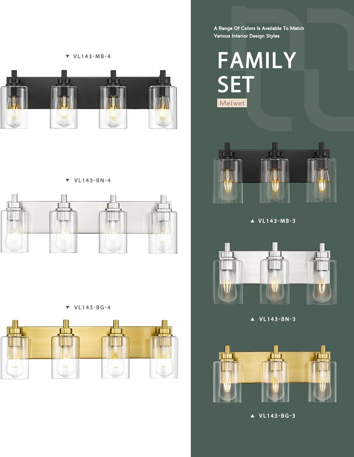 Brushed Nickel 4-Light Bathroom Vanity Fixture with Clear Glass Shades