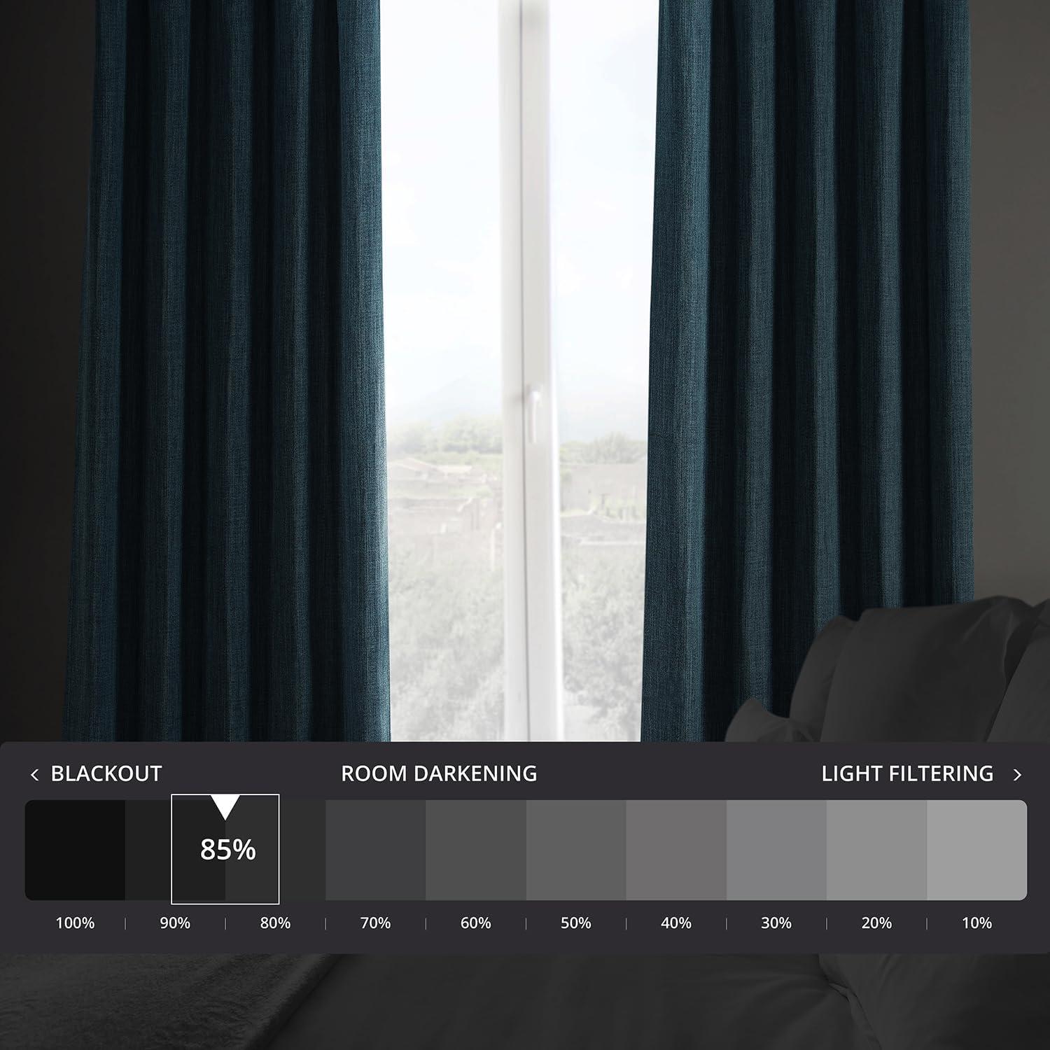 HPD Half Price Drapes Story Blue Faux Linen Room Darkening Curtains for Bedroom & Living Room Curtains (1 Panel), Door & Window Curtains 84 inches long, Rod Pocket curtains & drapes, 50W X 84L