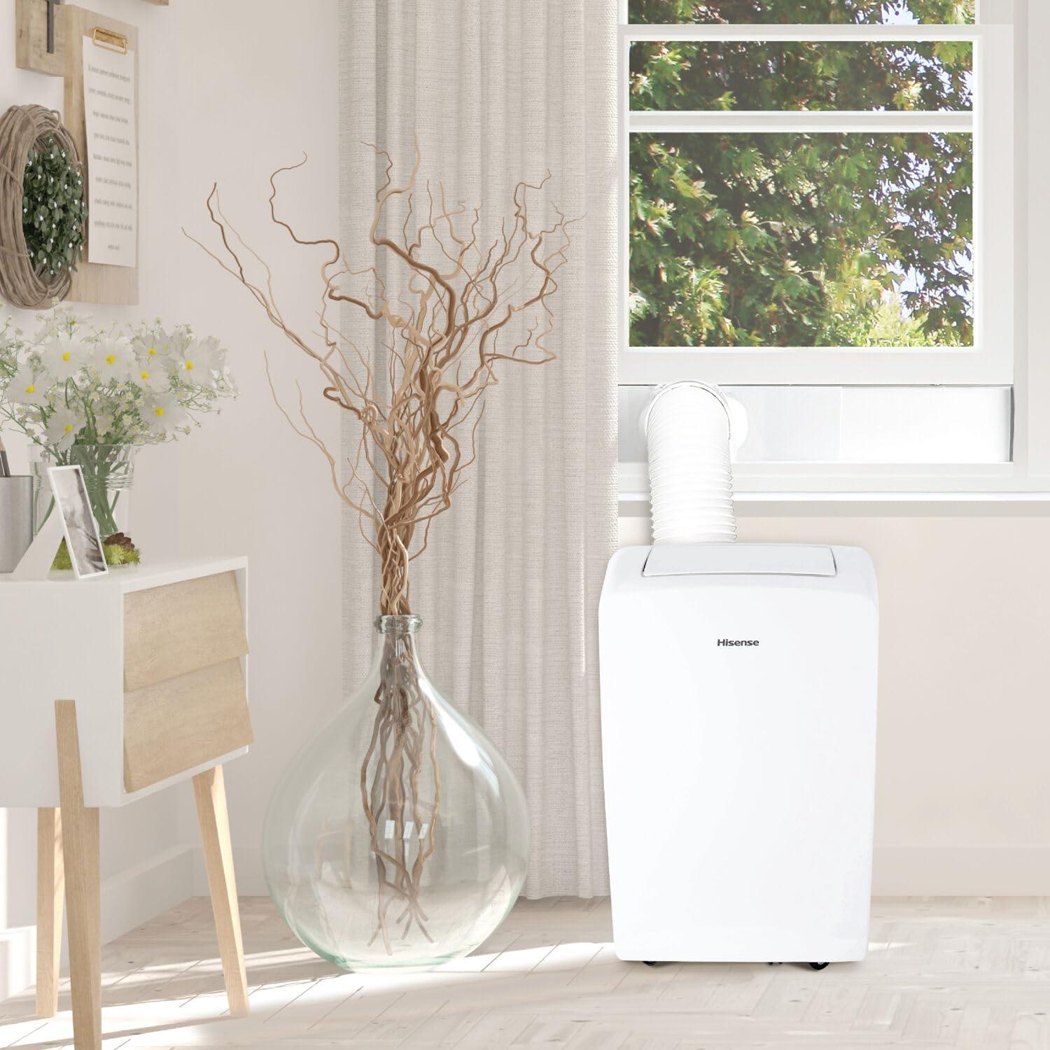 HiSense Hisense 8,000 BTU Smart Portable Air Conditioner with Wi-fi Controls, Dehumidifier and Remote, AC for Apartment, Bedroom, Medium Rooms up to 350 Square Feet in White