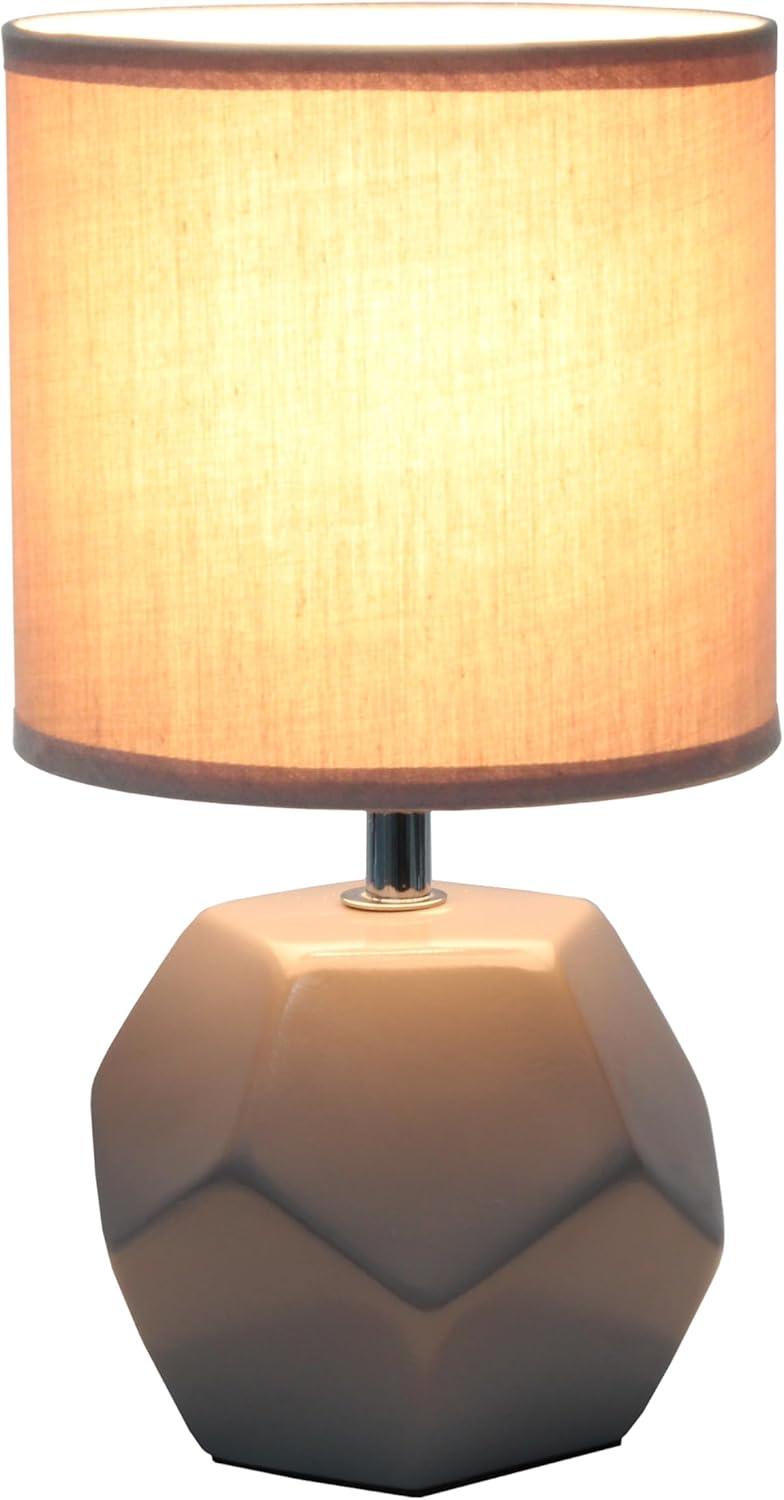 Simple Designs Round Prism Mini Table Lamp with Matching Fabric Shade Gray