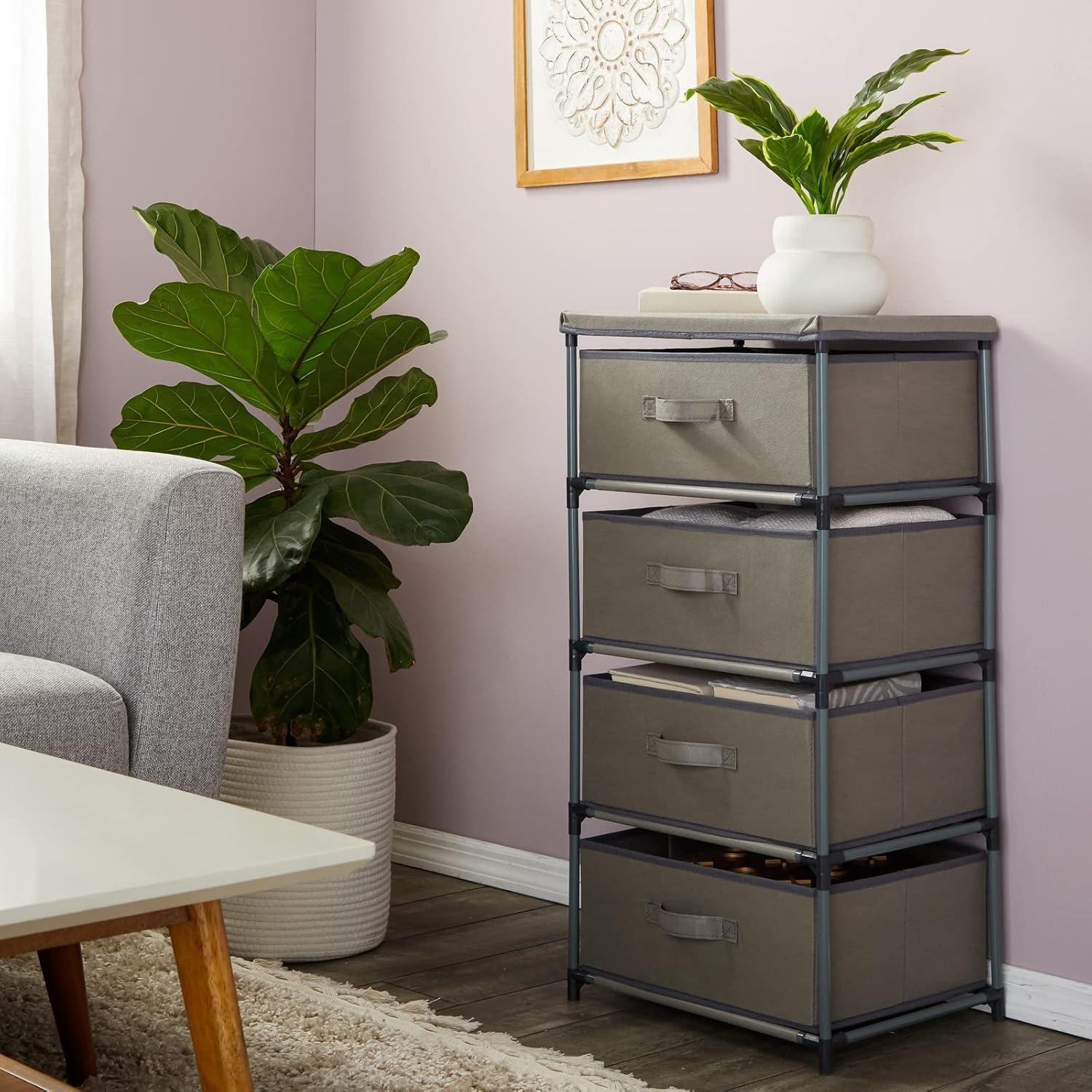 Juvale 4-Tier Tall Closet Dresser with Drawers - Clothes Organizer and Small Fabric Storage for Bedroom (Gray)