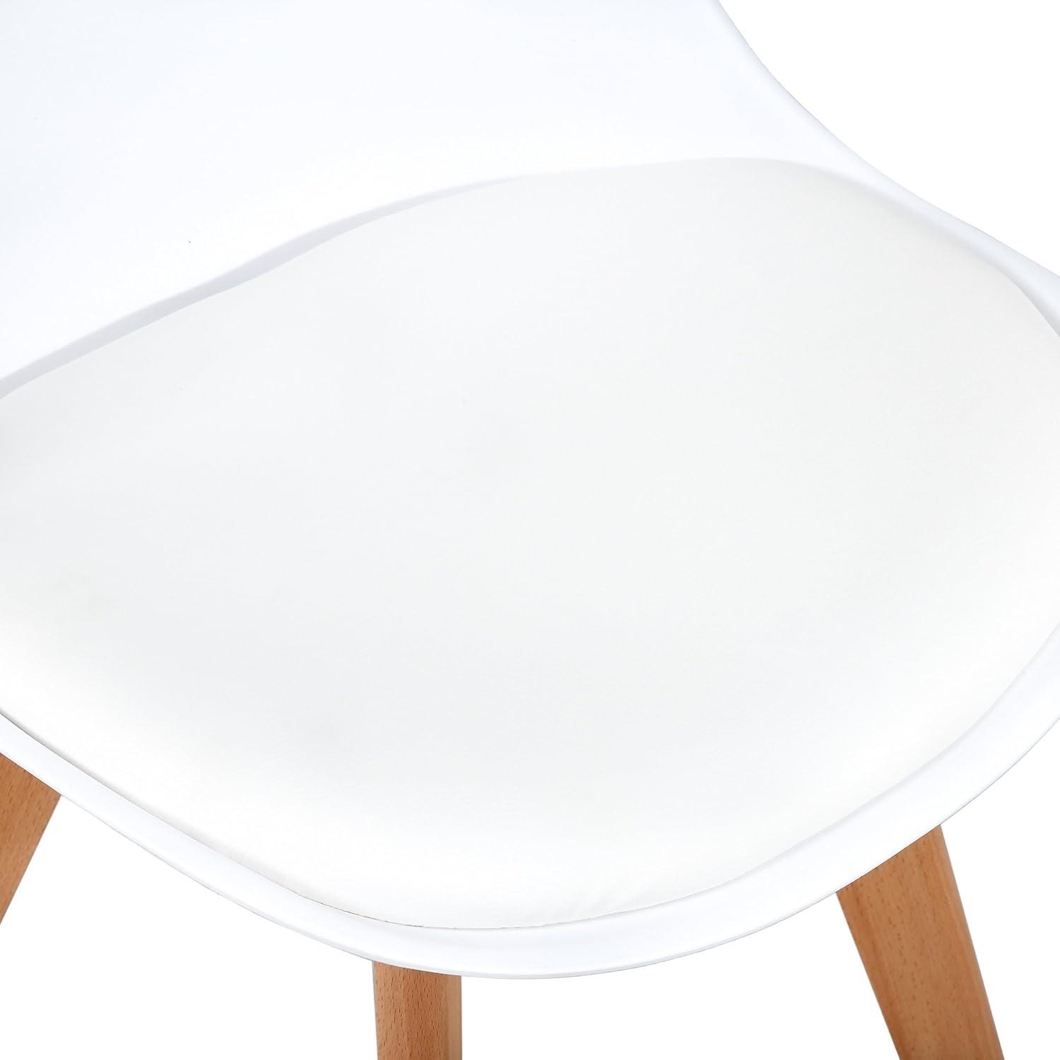 LSSBOUGHT PU Leather Dining Chairs Upholstered Shell Chairs with Wood Legs Set of 2 White-2-Piece