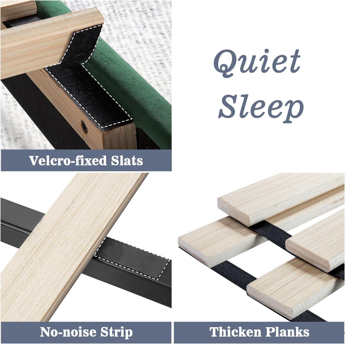 Allewie King Platform Bed Frame/Velvet Upholstered Bed Frame with Vertical Channel Tufted Headboard/Strong Wooden Slats/Mattress Foundation/Box Spring Optional/Easy Assembly/Green
