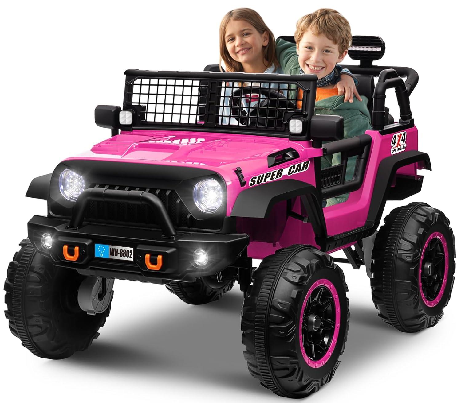 Ancheer 24V Real 2 Seater Ride On Toys Electric SUV Jeep Car With Remote Control,2WD/4WD Switchable, 4X100W Motor, Bluetooth, Music, USB, Lights