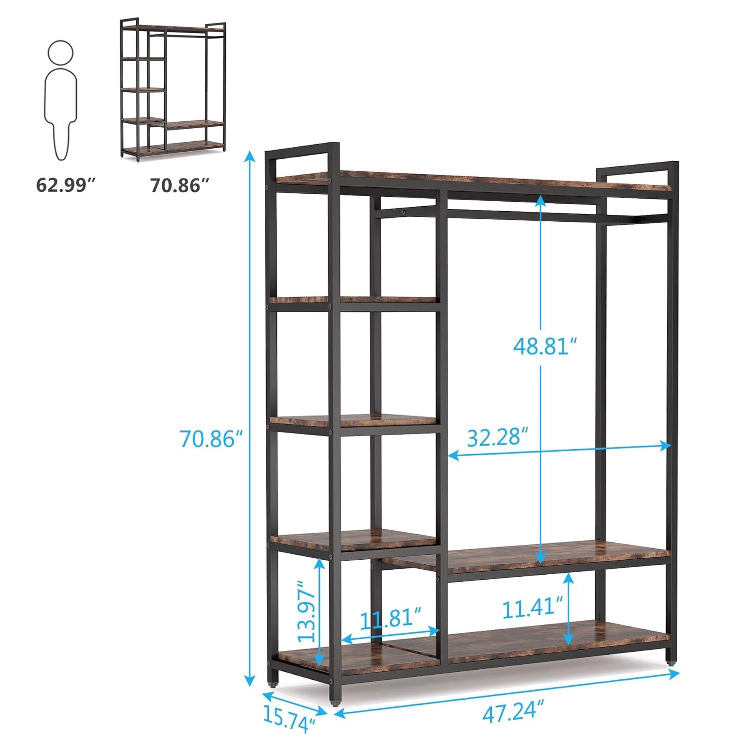 Tribesigns Free-standing Closet Organizer Garment Rack with 6 Storage Shelves and Hanging Bar