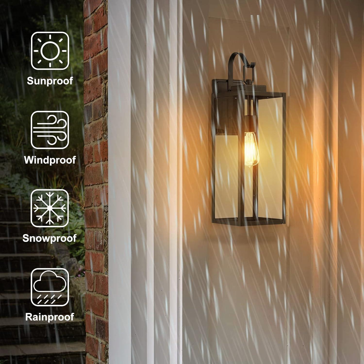 17 Stories Extra Large Size Outdoor Wall Lights, 22.5 Inch Matte Black Oversized Exterior Light Fixture With Clear Glass Shade, Front Porch Lighting, Modern Sconce Lantern For House, Garage