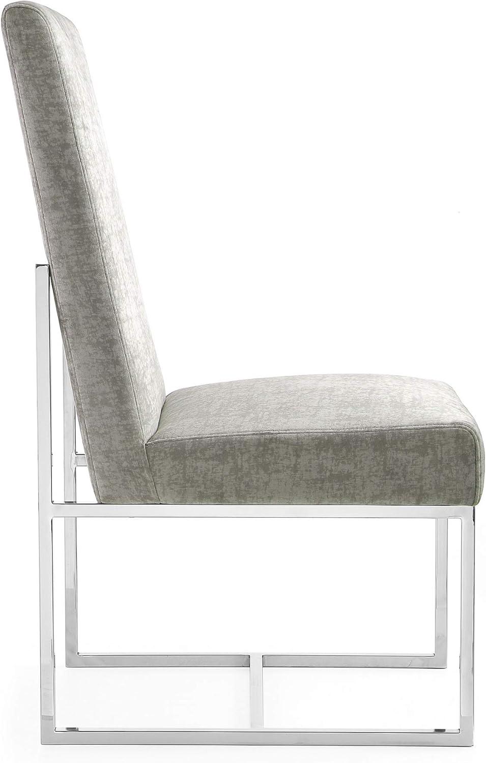 Element Velvet Dining Chair Steel - Manhattan Comfort: High-Back, Armless, Stainless Steel Base