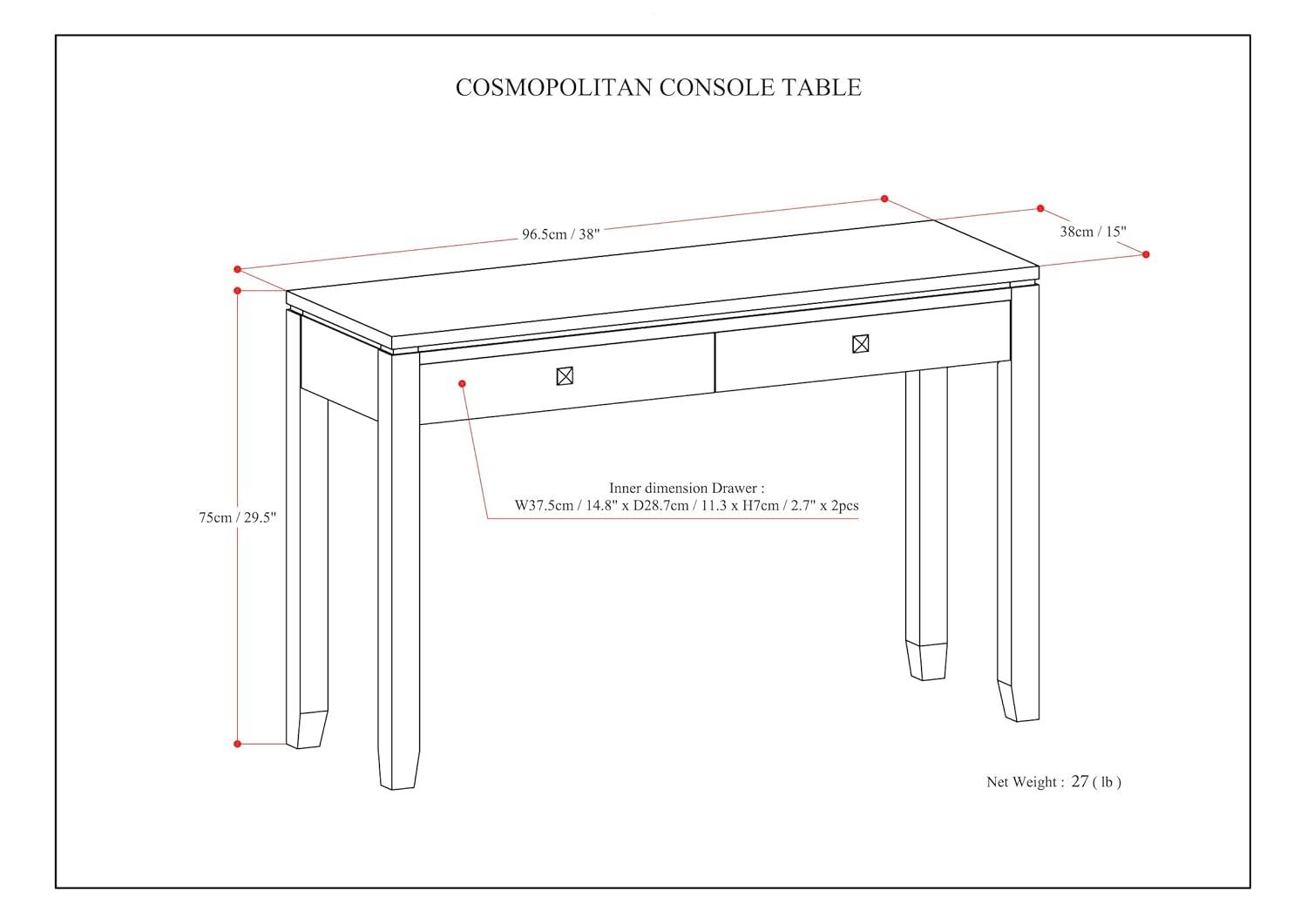 Simpli Home Cosmopolitan 38"W Solid Wood Storage Console Table with 2 Drawers