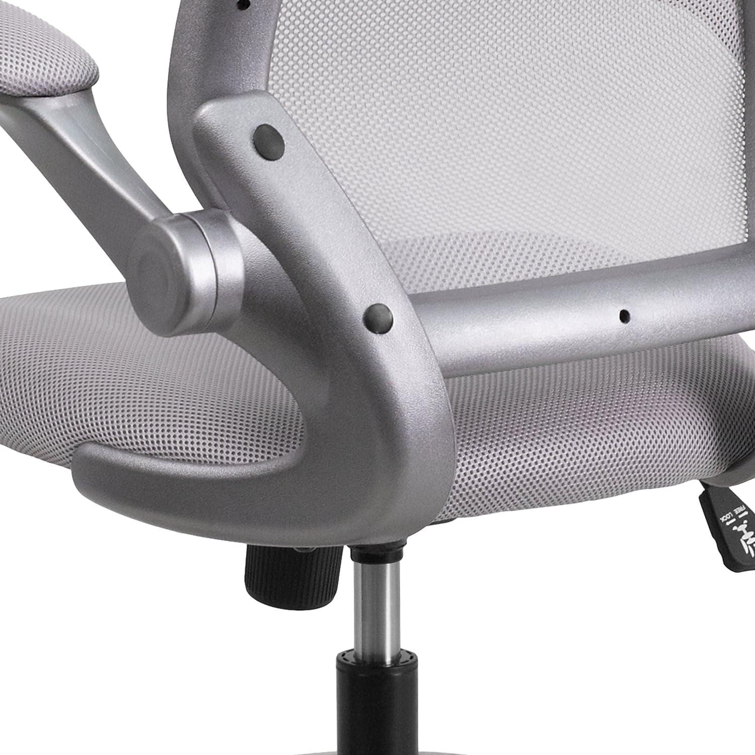 Flash Furniture Mid-Back Gray Mesh Swivel Ergonomic Task Office Chair with Gray Frame and Flip-Up Arms