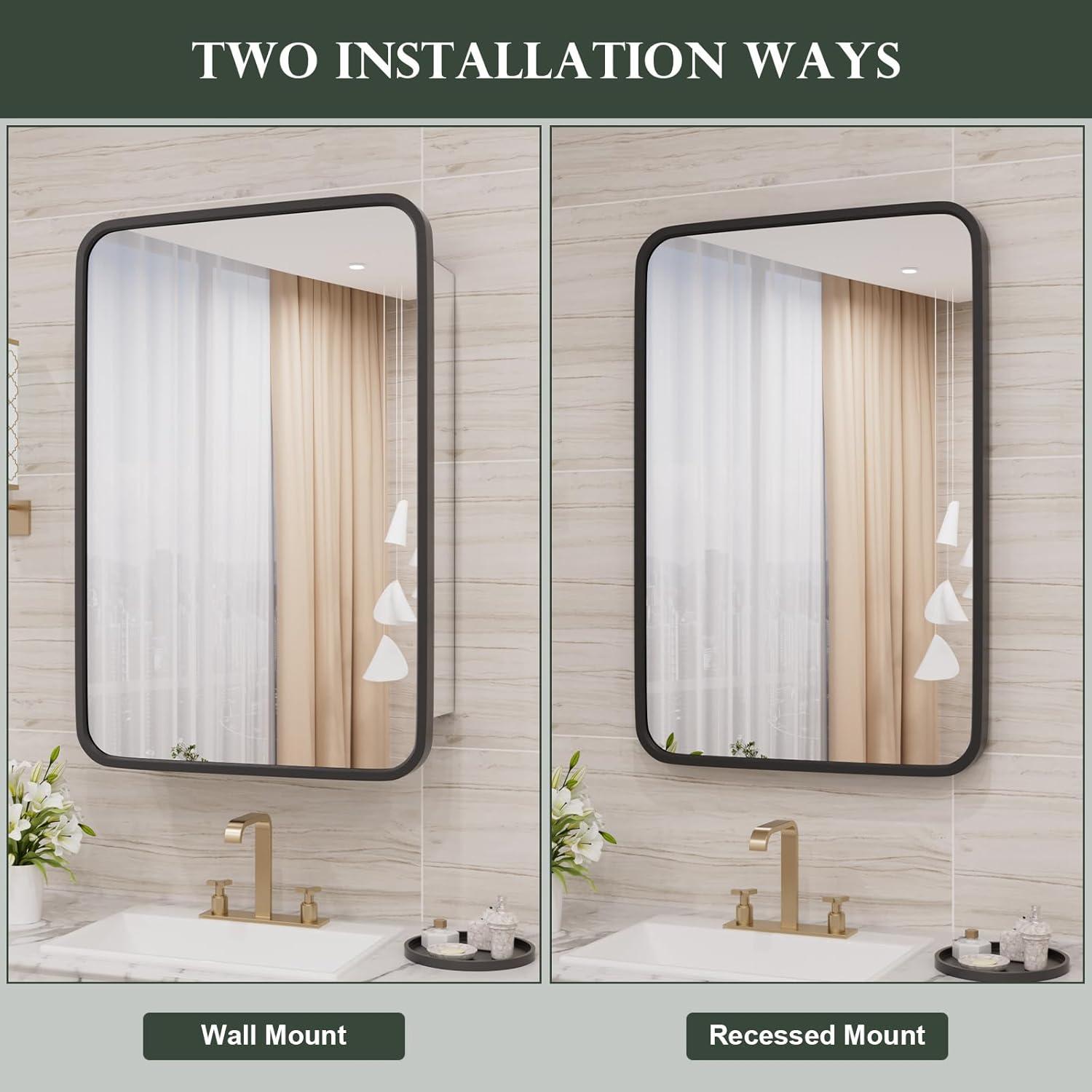 Bathroom Medicine Cabinet With Mirror, 16X24 Inch Gold Recessed Medicine Cabinet With Round Corner Aluminum Alloy Metal Framed, Single Door Modern Medicine Cabinet With Storage