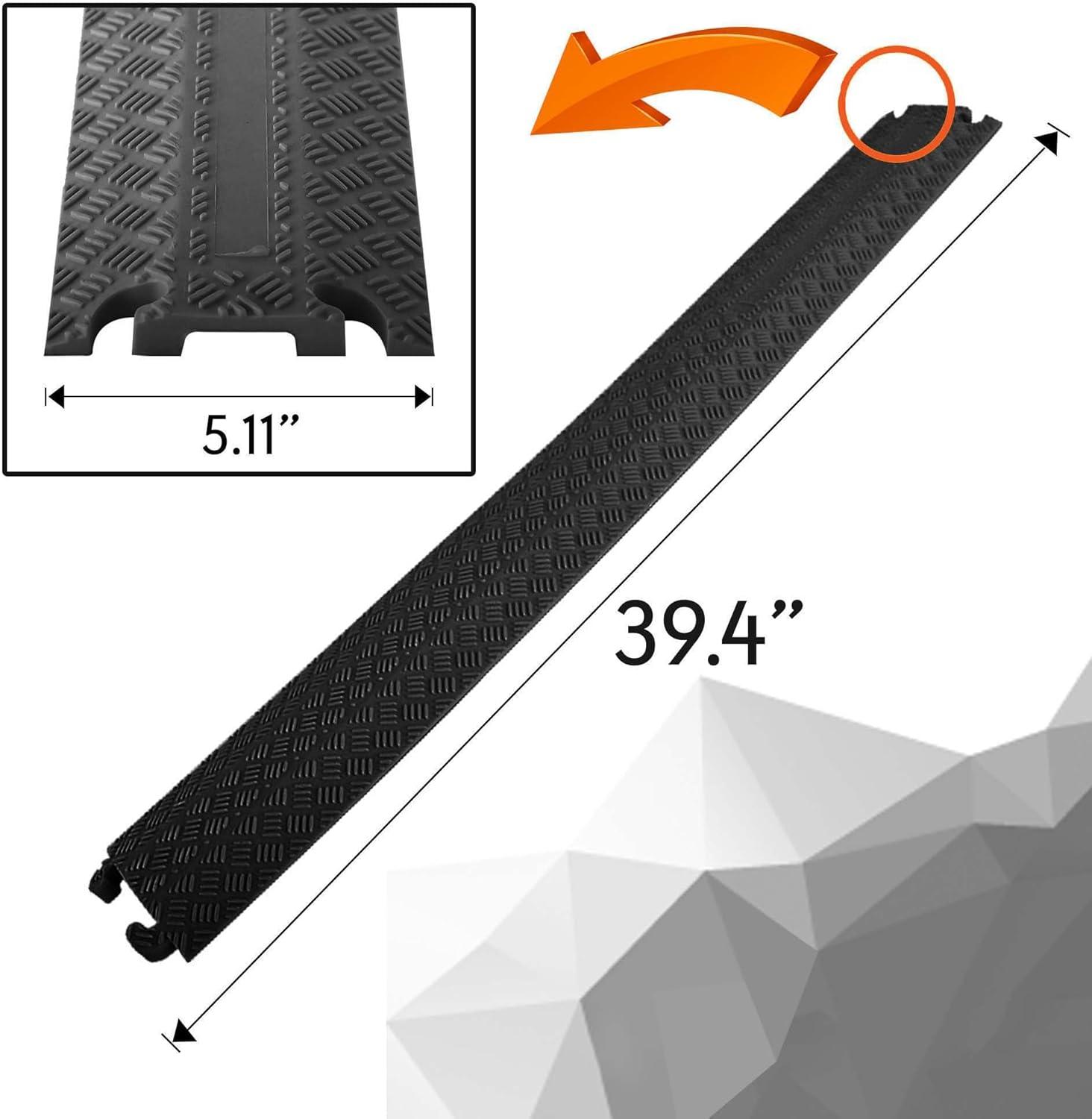 Heavy-Duty Black Thermoplastic Rubber Cable Protector Ramp