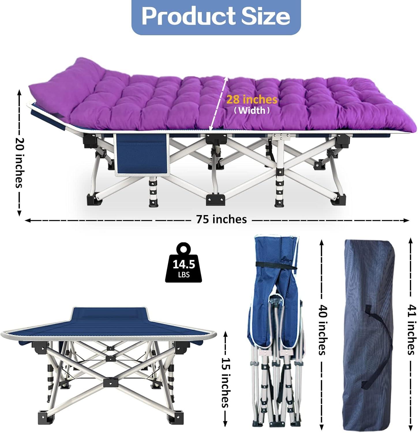 Camping Cot with Comfortable Mattress Cots for Sleeping Heavy Duty Folding Cot Camping Bed Portable Include Carry Bag for Home Travel Adults Vacation Outdoor