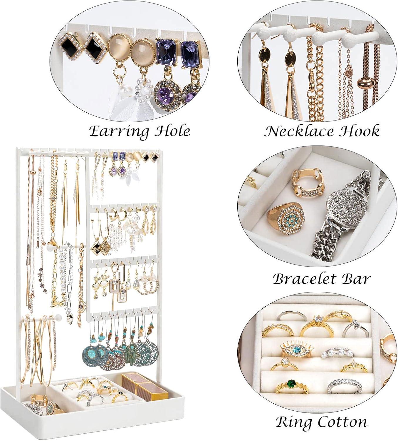 White 4-Tier Metal Jewelry Organizer with Tray