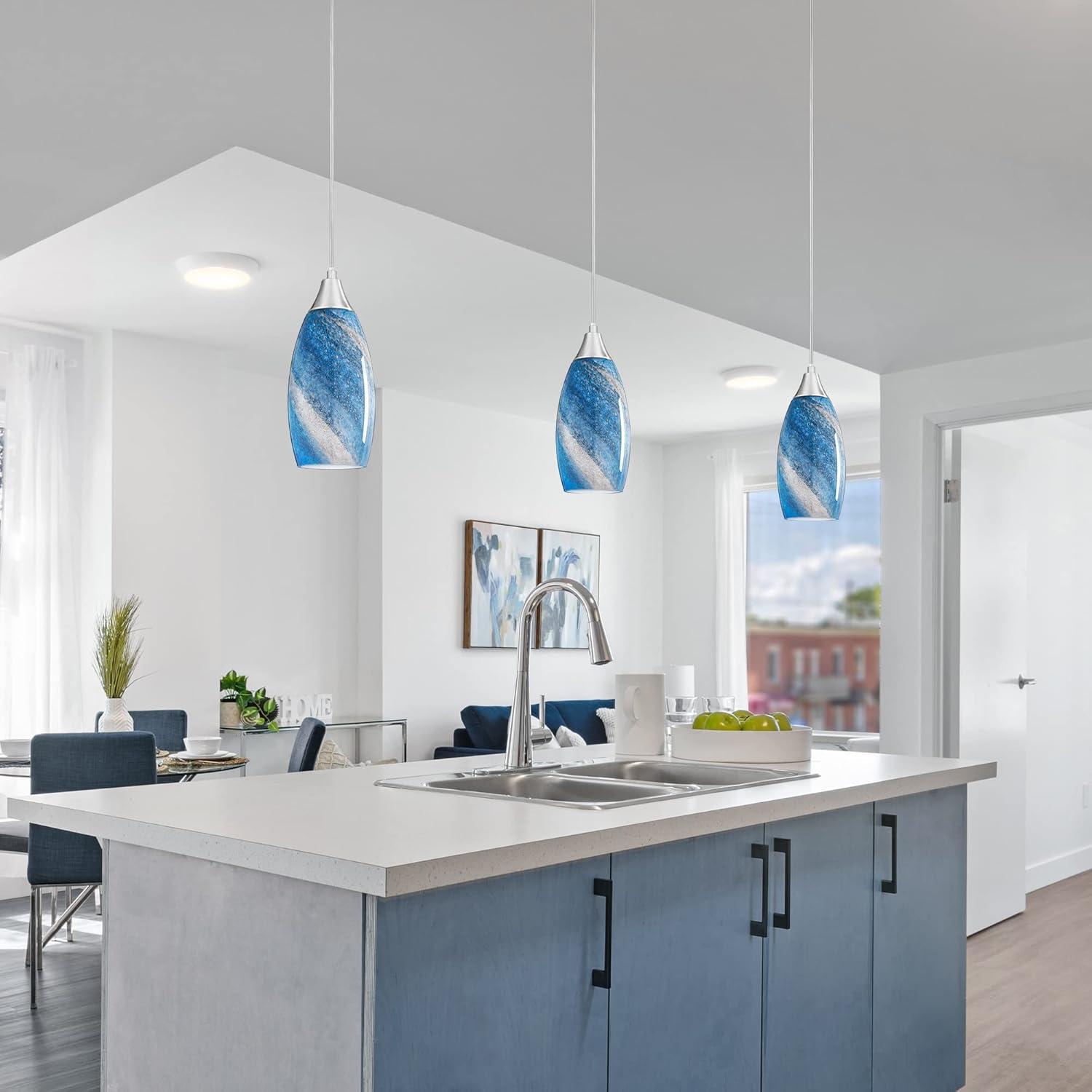 EDISHINE Kitchen Island Art Glass Tapered Brushed Nickel Pendant Light