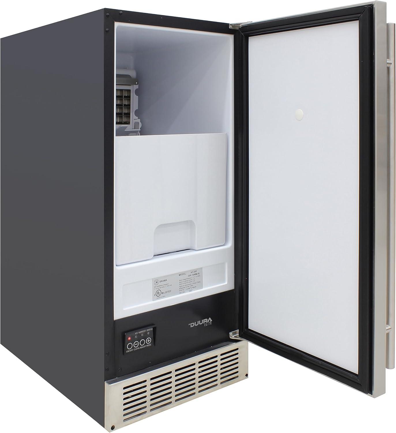 Indoor Built-in Ice Maker Stainless Steel Construction 25 lbs. Freezer Storage, Under Counter or Cabinet Ice Machine, for Commercial or Home Kitchen Use, Metallic