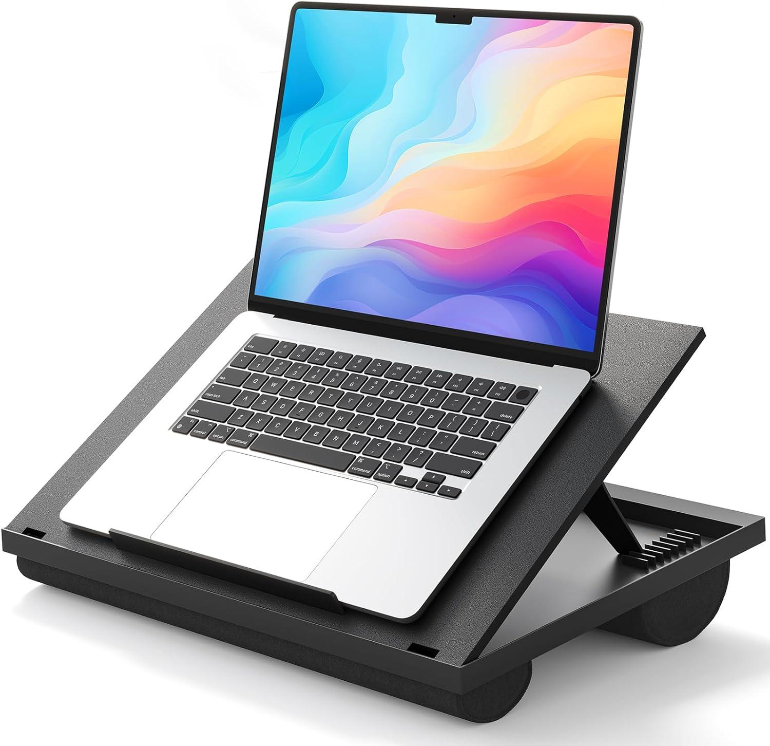 Black Adjustable Lap Desk with Dual Cushions and 8 Angles