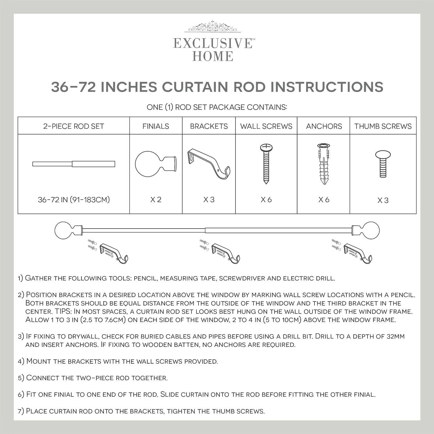 EXCLUSIVE HOME Peony 1" Curtain Rod and Coordinating Finial Set, Gold, Adjustable 66"-120