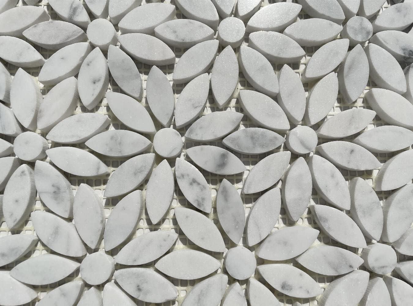 Carrara White Marble Daisy Flower Mosaic Tile Sheet