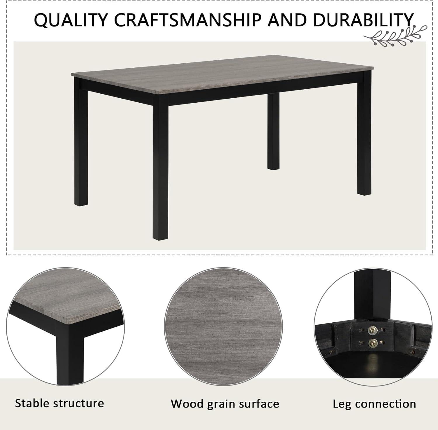 UHOMEPRO Dining Table Set for 4, 5 Piece Dining Room Set with 4 Upholstered Chairs, Rectangle Kitchen Table and Chairs for 4 Persons, Rustic Wood Kitchen Table Set for Dining Room Nook, White+Brown