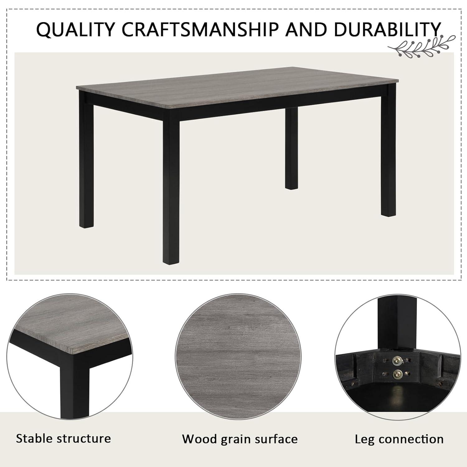 UHOMEPRO Dining Table Set for 4, 5 Piece Dining Room Set with 4 Upholstered Chairs, Rectangle Kitchen Table and Chairs for 4 Persons, Rustic Wood Kitchen Table Set for Dining Room Nook, White+Brown