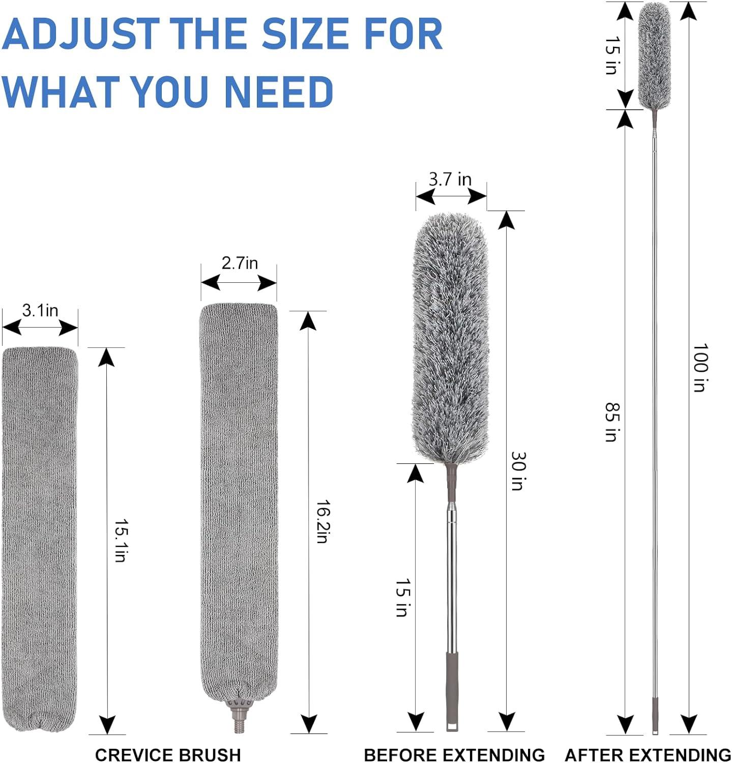 SetSail Extra-Long Dusters with Extension Pole 100-inch for Cleaning, Bendable Microfiber Head Washable Ceiling Fan Duster for High Ceilings, Furniture