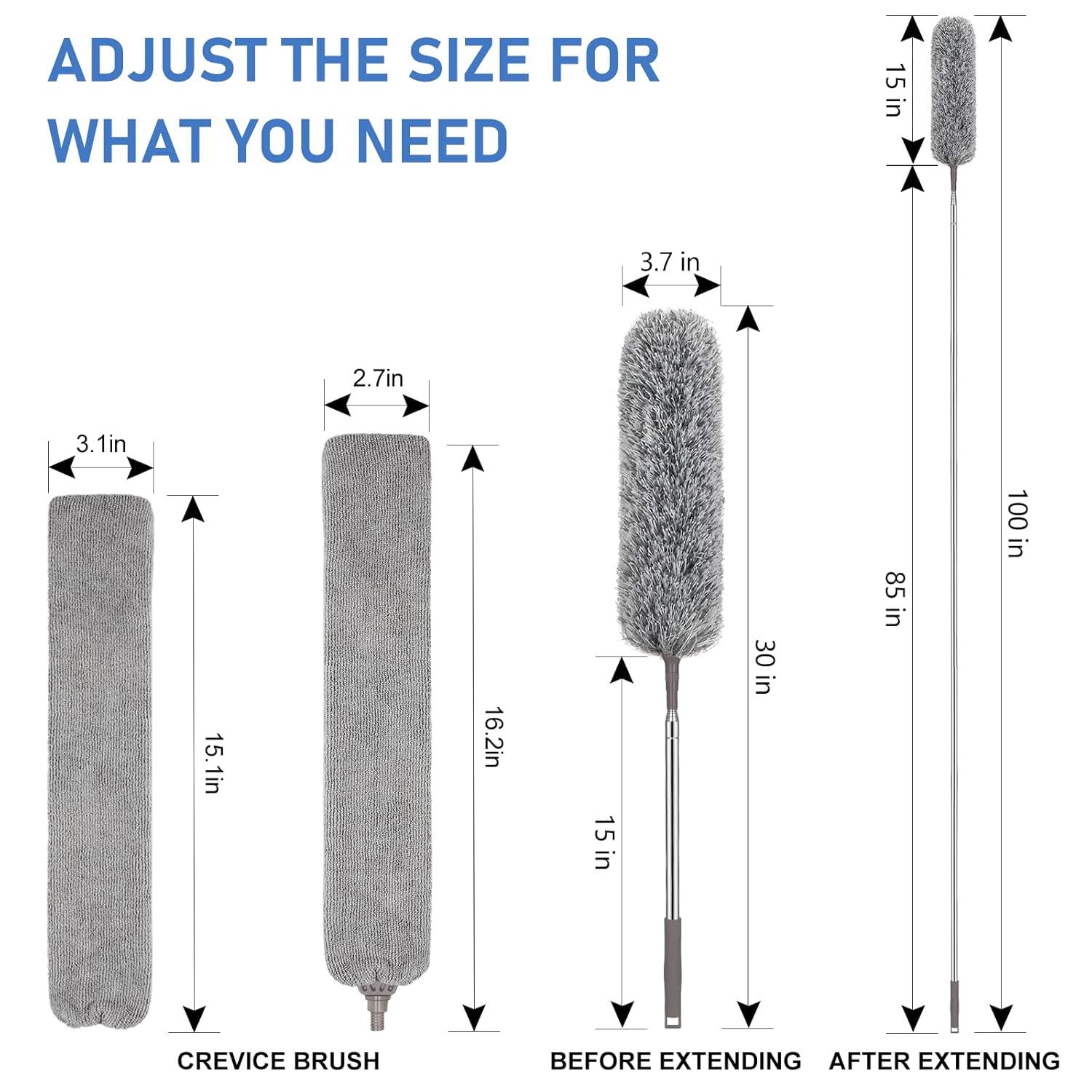 SetSail Extra-Long Dusters with Extension Pole 100-inch for Cleaning, Bendable Microfiber Head Washable Ceiling Fan Duster for High Ceilings, Furniture