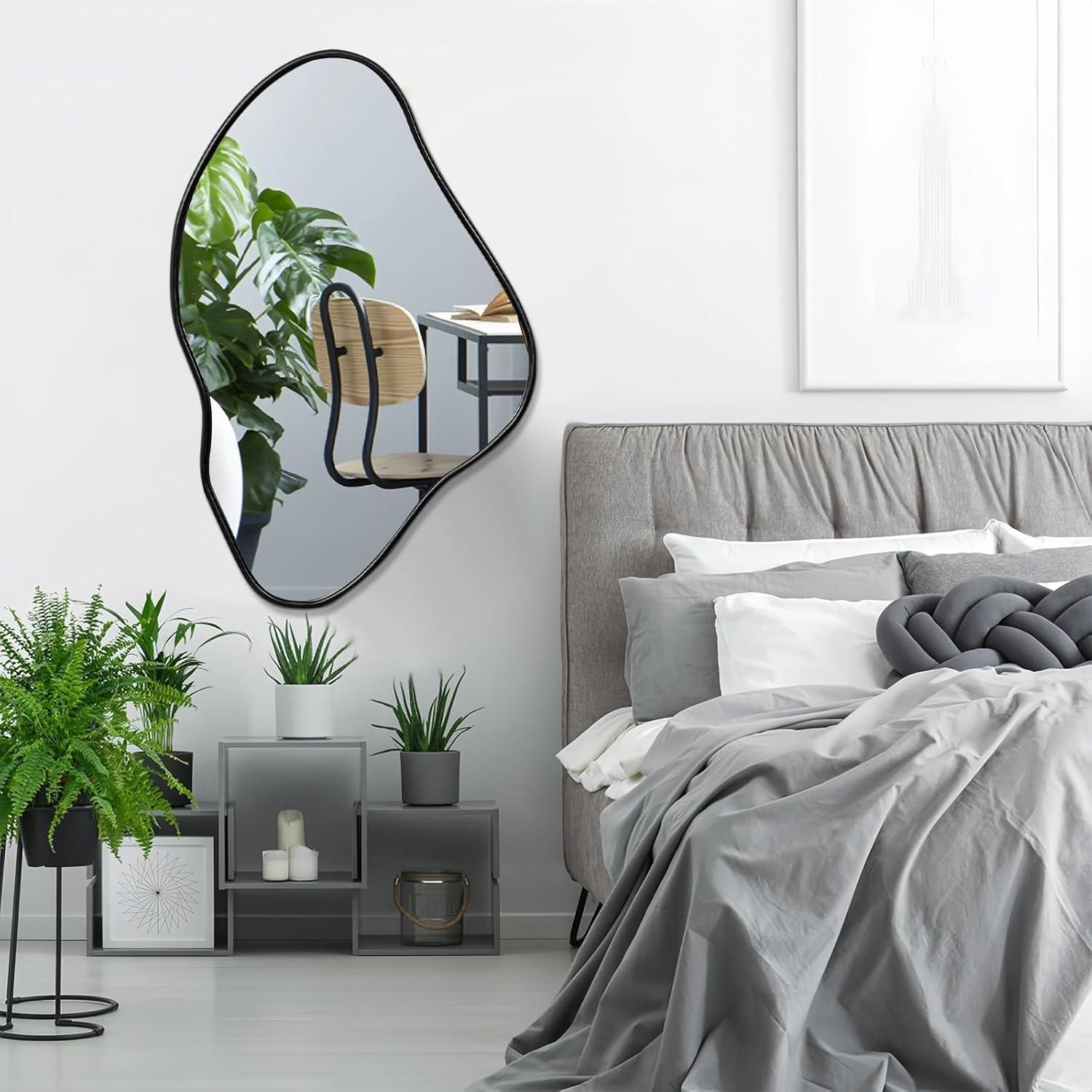 Funtouch Irregular Wall Mirrors 24"x 36" Cloud Shaped Mirrors for Bathroom, Aluminum Alloy Frame Black