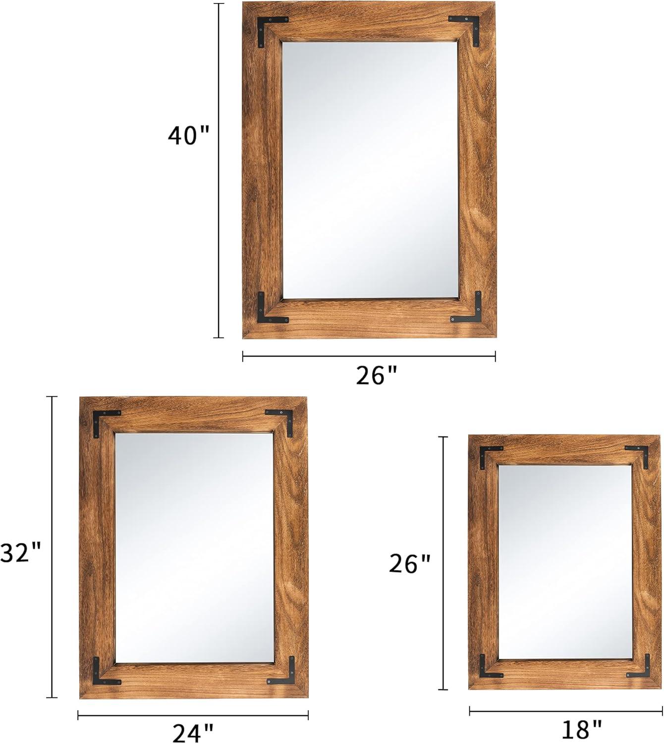 Rustic Brown Wood Framed Full Length Rectangular Mirror, 32" x 24"