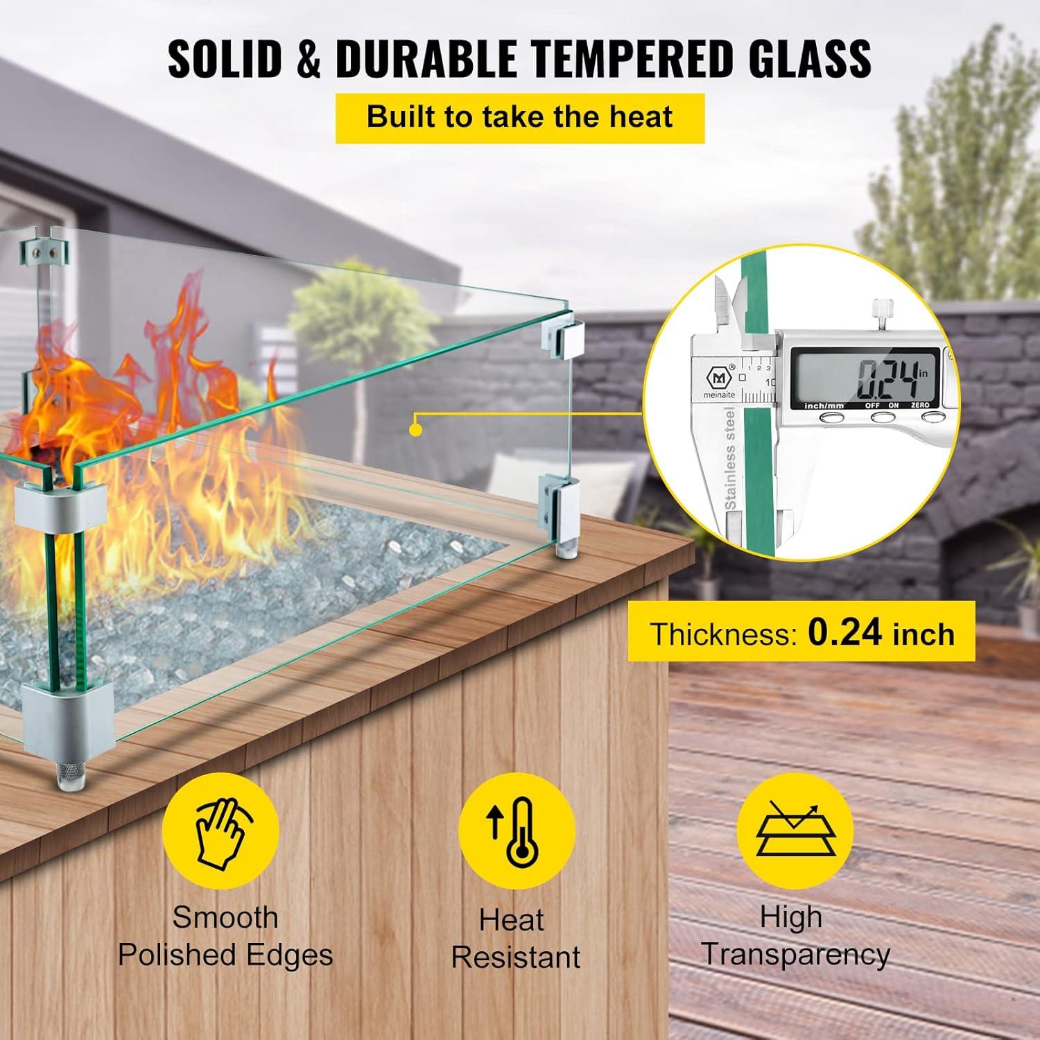 Square Fire Pit Wind Guard, 19" x 19" x 6" Glass Flame Guard, Fire Wind Guard Fence with 5/16 Inch Thickness Clear Tempered Glass and No-Slip Feet, for Gas,Propane, Fire Pits Pan/Table