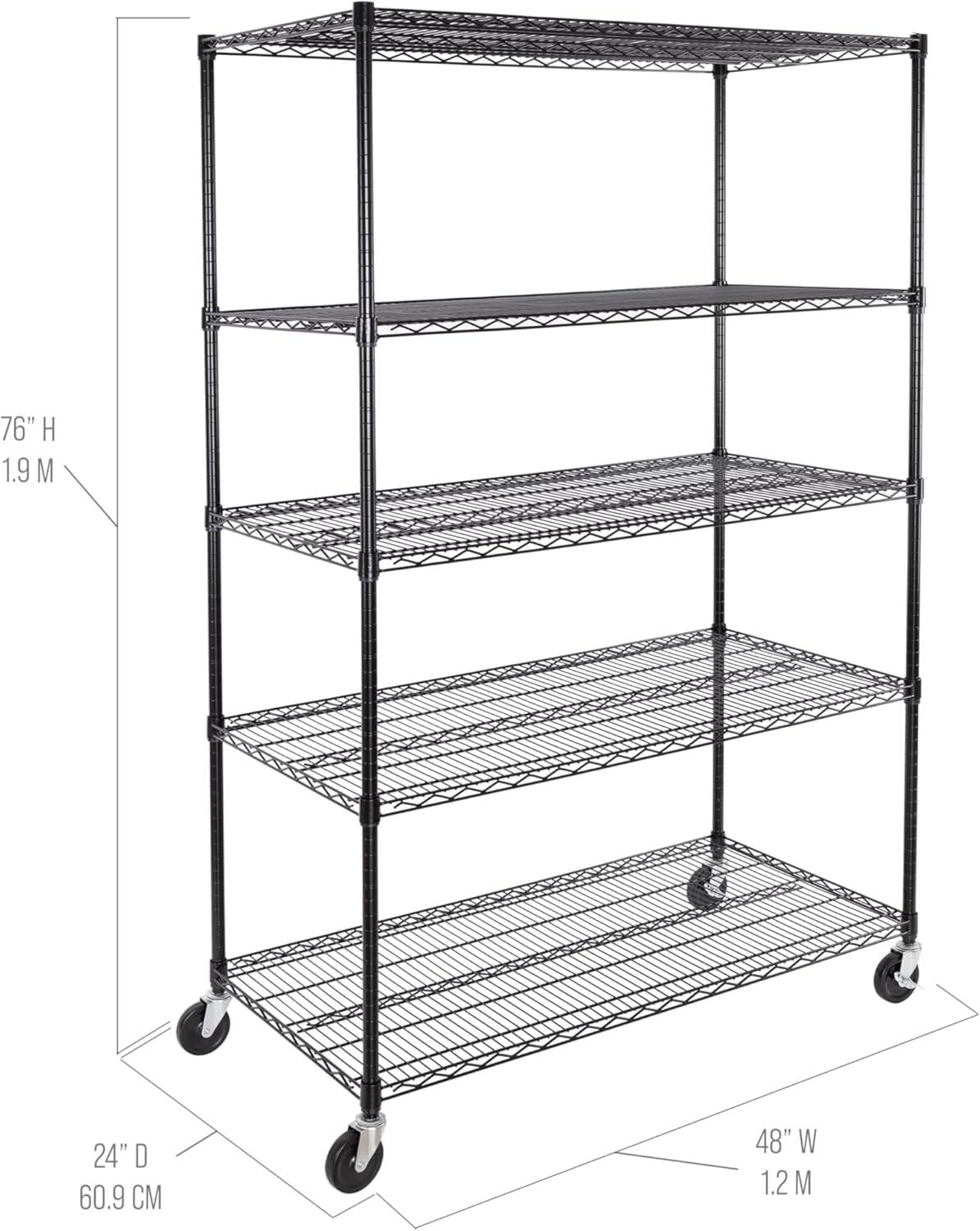 UltraDurable 24" D 5-Tier NSF-Certified Steel Shelving with Wheels